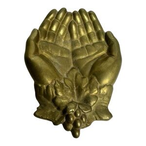 Vintage Brass Cupped Hands With Grapes/Leaves